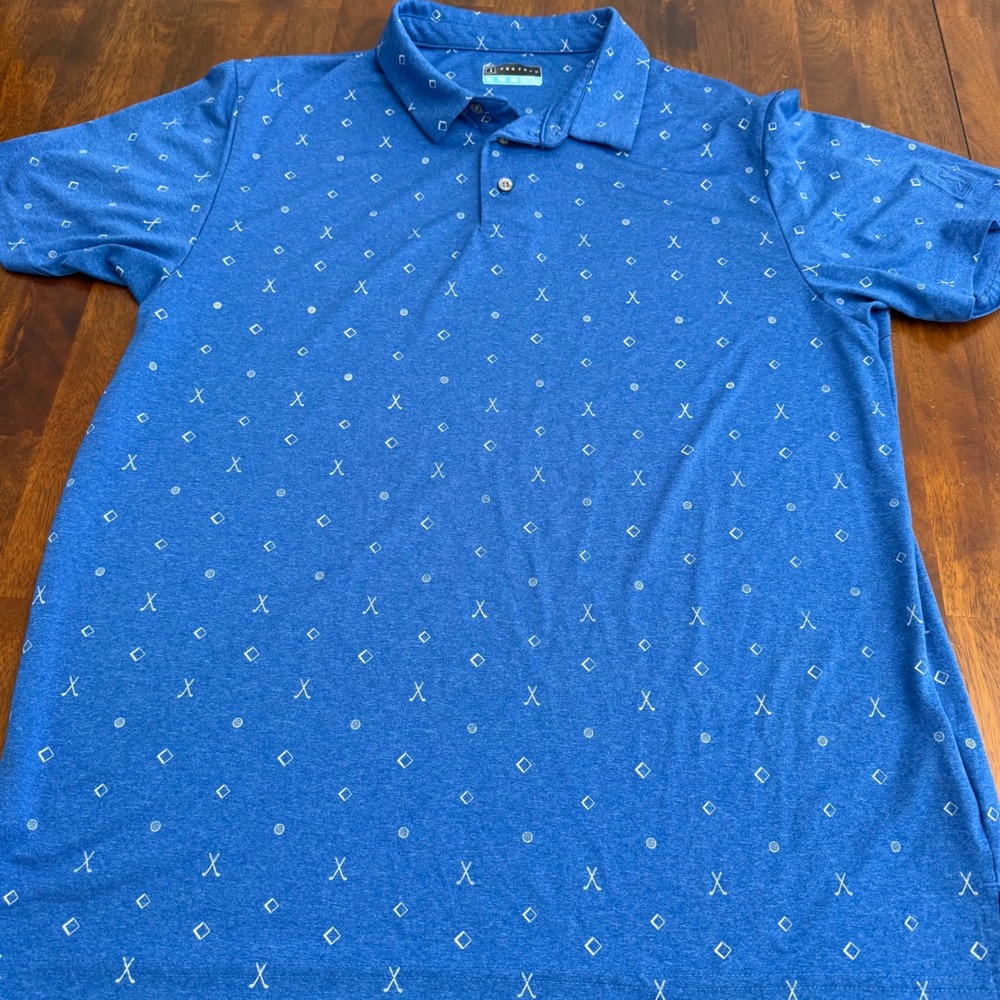 PGA Tour Mens XL Blue Heathered Golf Polo Shirt Short Sleeve Geometric Print - Picture 3 of 8